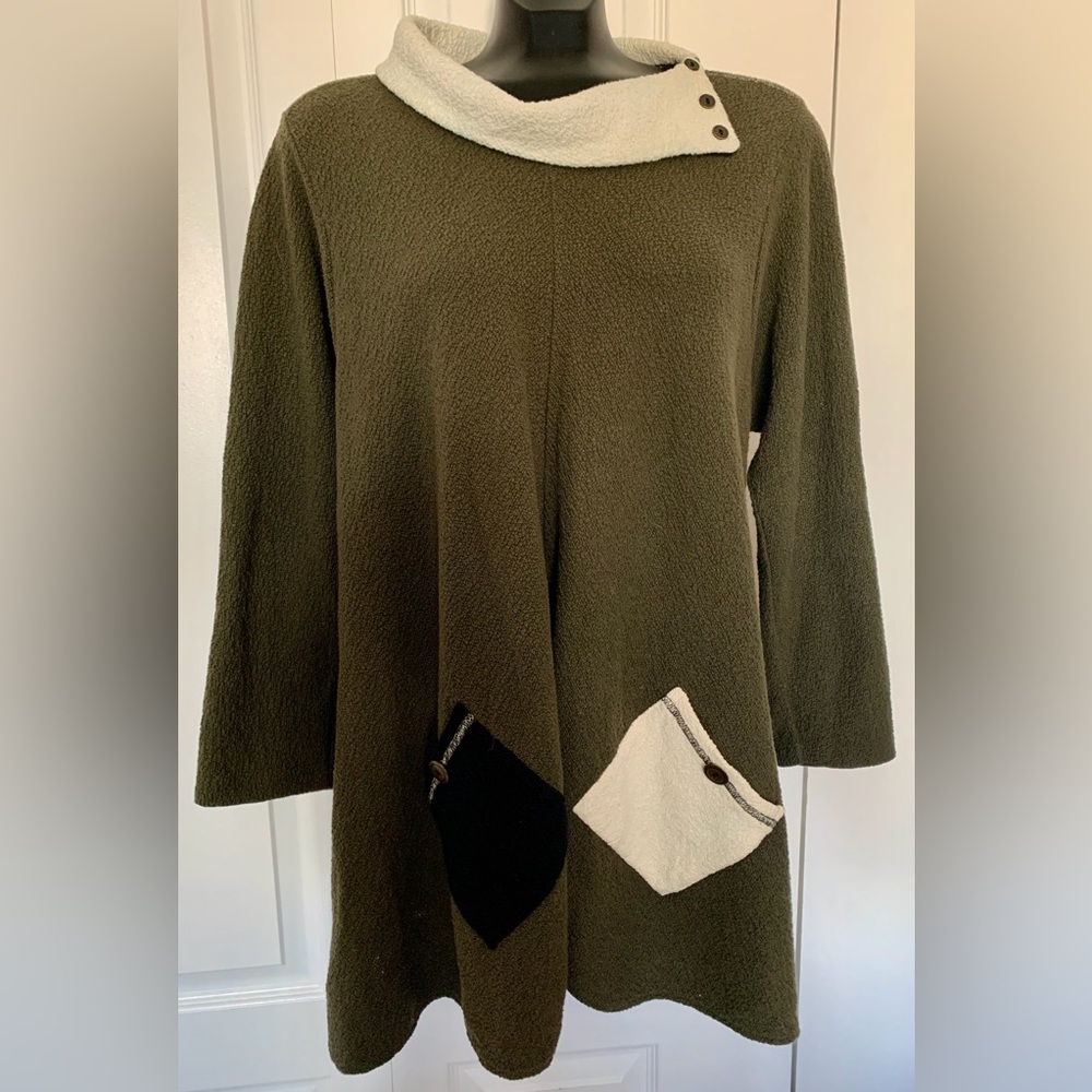 Margaret Winters Pull-On Lagenlook Button Details Three Pocket Sz S Woven Cotton